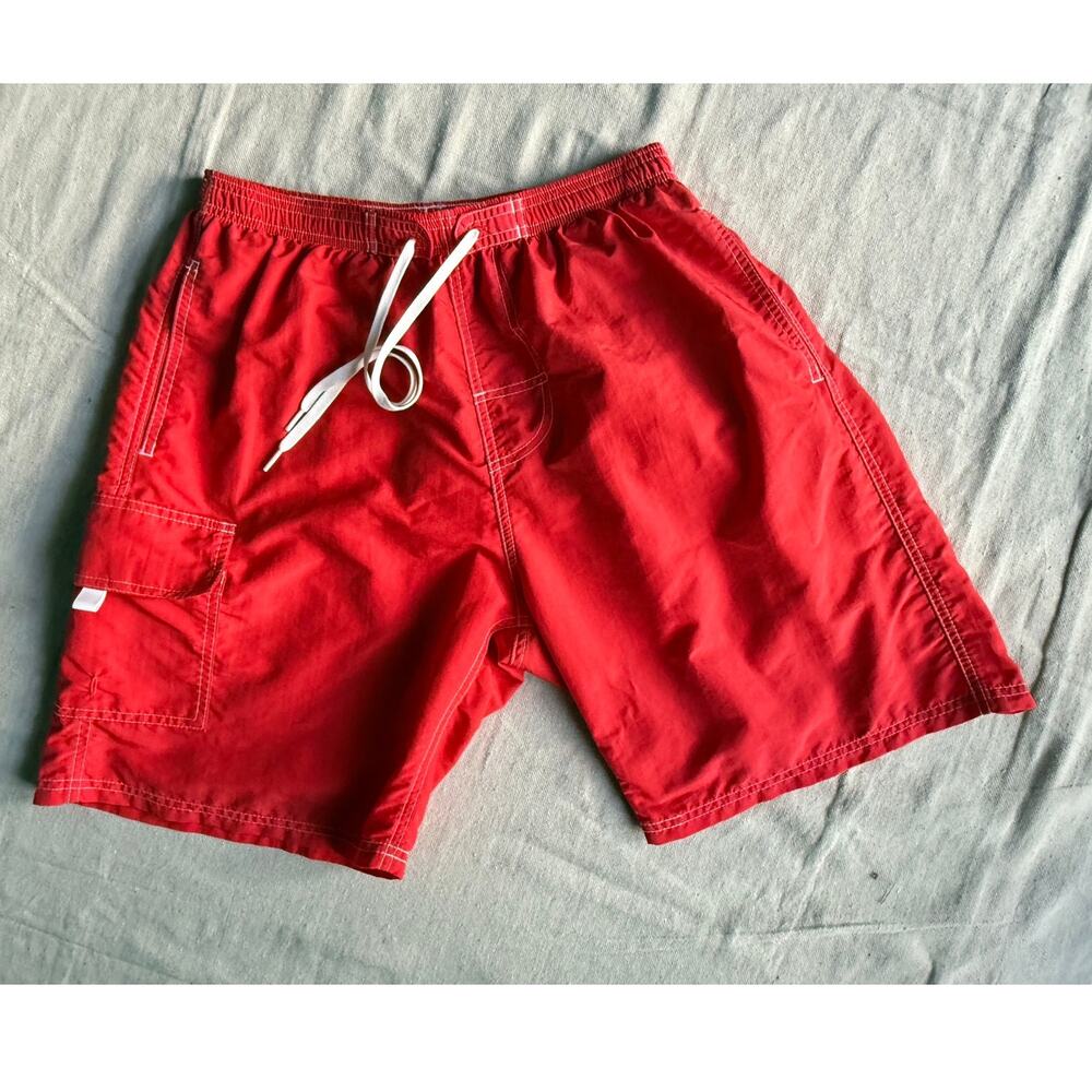 Water Safety Products Swim Shorts Men's M Nylon Lined Made in USA Resortwear Red